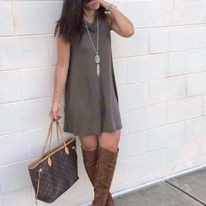 POL sleeveless mock turtleneck swing skater dress